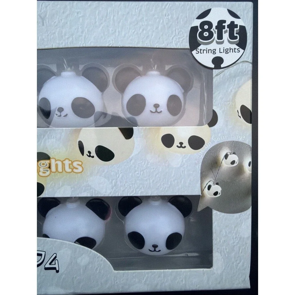 Pink Sky Kawaii Panda LED String Lights 8ft Battery Powered 8 Panda Lights NIB